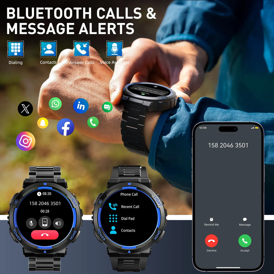 EIGIIS New Smart Watch Men 3ATM Waterproof 1.53" KT75 Outdoor Sports With LED Flashlight Health Monitoring Bluetooth Call