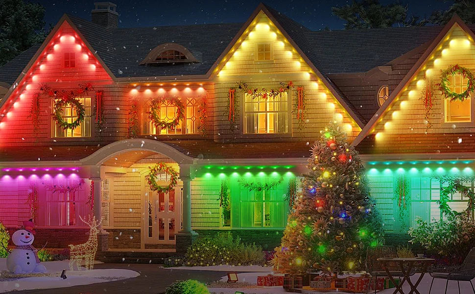 100ft 60-Light Smart RGB LED Eaves Lighting LED light strip - 75 Color Modes, Remote & App Control, Waterproof Outdoor