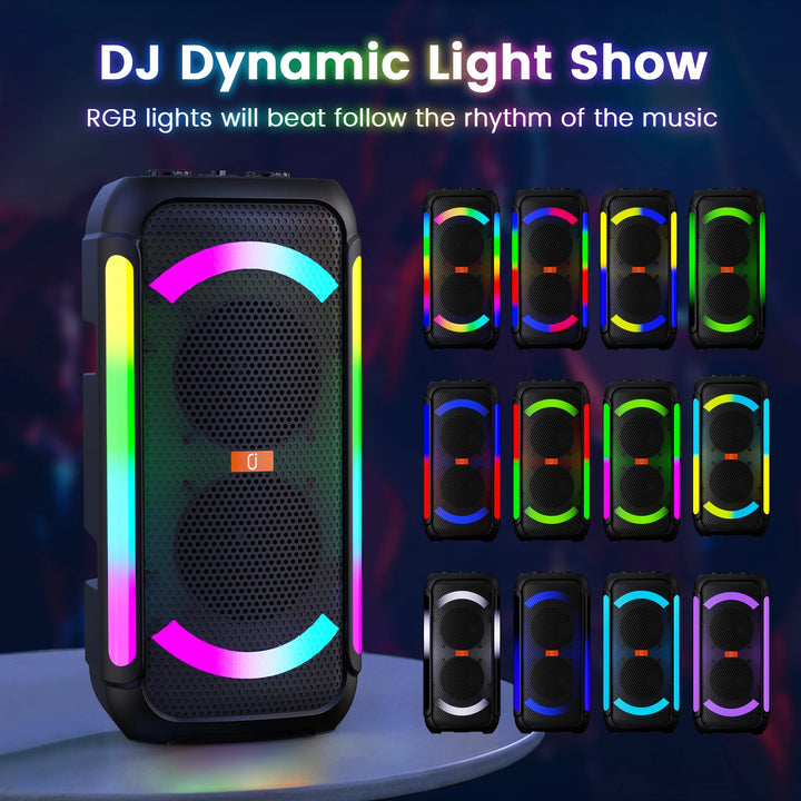 T30 Karaoke Bluetooth Speaker Music Rhythm Light 360 Degree Stereo Surround Wireless Subwoofer with 2 Wireless Bluetooth Mic