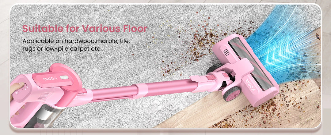 YOMA S11 PRO ,Cordless Vacuum Cleaner, 350W 30KPA Stick Vacuum , Handheld Vacuum for Pet Hair Hard Floor,PINK