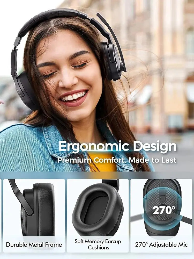 Mpow E65 2 in 1 Wireless Headphones Bluetooth 5.3 Dual/Single Office Headset with Microphone&Mute Switch 35H for Trucker Driver