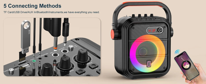 FanFun Bluetooth Speaker, Portable Wireless Speaker with FM Radio, Karaoke Machine with 2 Microphone, Home Karaoke System