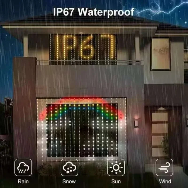 400LEDs Smart LED Curtain Lights USB Dynamic Pattern DIY Curtain String Light with App Remote for Christmas Halloween 2*2m/3*3m