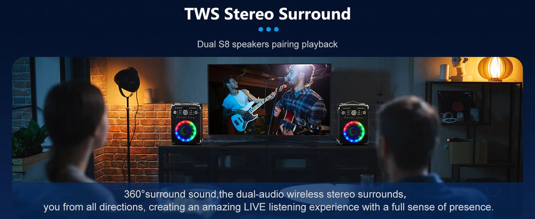 S8-T Kara Ok with 3 Microphones, Portable Bluetooth 5.3 Kara Ok Speaker, Suitable for Outdoor Activities