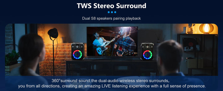 S8-T Kara Ok with 3 Microphones, Portable Bluetooth 5.3 Kara Ok Speaker, Suitable for Outdoor Activities