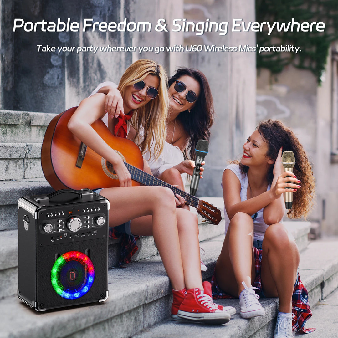 FanFun Dual Wireless Microphone, Professional UHF Dynamic Microphone for Singing, Speech, Karaoke Microphone for KTV