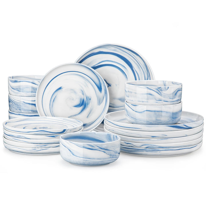 MALACASA 18/36-Piece Ceramic Plate Porcelain Dinnerware Set with 6/12 Pcs Dinner/Dessert Plates,Bowl Tableware Set for 6/12
