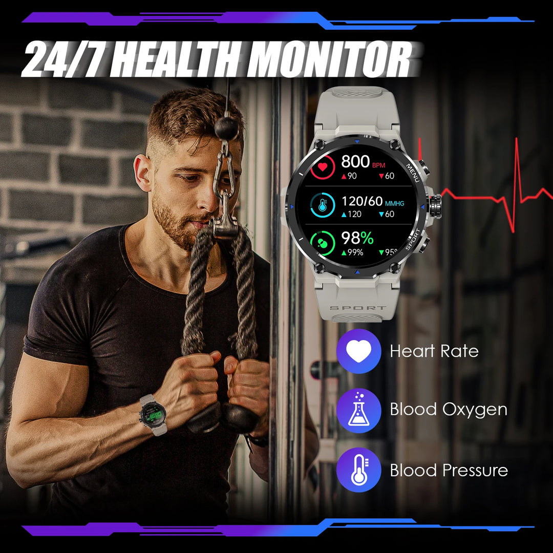 LaNikar Military Smart Watch for Men 1.32’’ HD Rugged Fitness Tracker with Heart Rate Sleep Monitor Pedometer for iPhone Android
