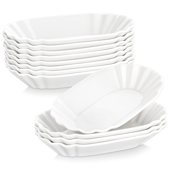 MALACASA Regular 8-Piece 7.75" Ceramic White Porcelain Breakfast Tray Dinner Plate Dessert Plate Cake Potato Chip Snack Dishes