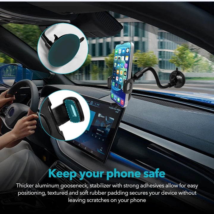 Mpow CA104 Universal Car Phone Mount Windshield Dashboard Car Phone Holder with Long Gooseneck for iPhone 14 15 Plus Samsung