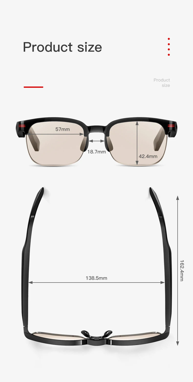 LaNikar New GS200 Smart Glasses Wireless Call Music Playback Half Frame Sunglasses With Blue Light UV Protection IP67 Waterproof