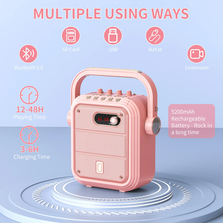 Portable Wireless Karaoke Machine-Adult Singing Speaker with 2 Wireless Microphones,TF Card/ USB Support with Remote Control