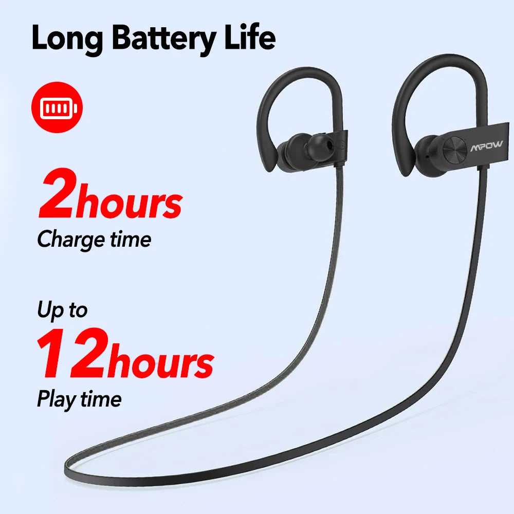 New Version Mpow Flame Sports Earphones IPX7 Waterproof Bluetooth V5.3 Earbuds 12 Hours Playtime & Noise Canceling Mic for iPhone