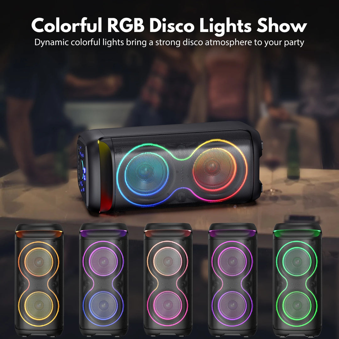 JYX Large Party Speaker, Wireless Bluetooth Speaker with Microphone, LED Party Light