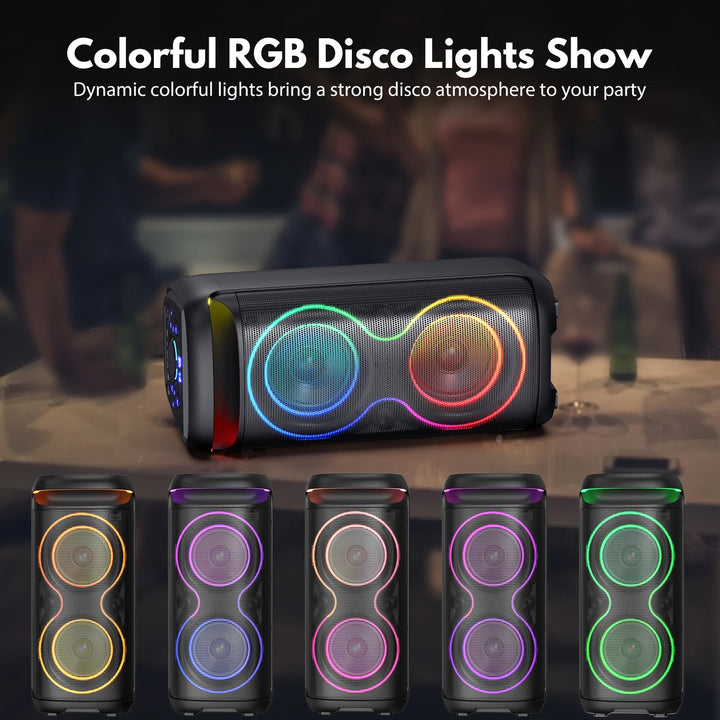 JYX Large Party Speaker, Wireless Bluetooth Speaker with Microphone, LED Party Light