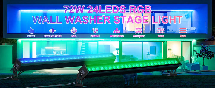 U'King 4Pcs 100W IP65 Waterproof Wall Washer Light 24X3W RGB LED Wall Wash Light Bar Sunlight For Outdoor Building Wedding Party