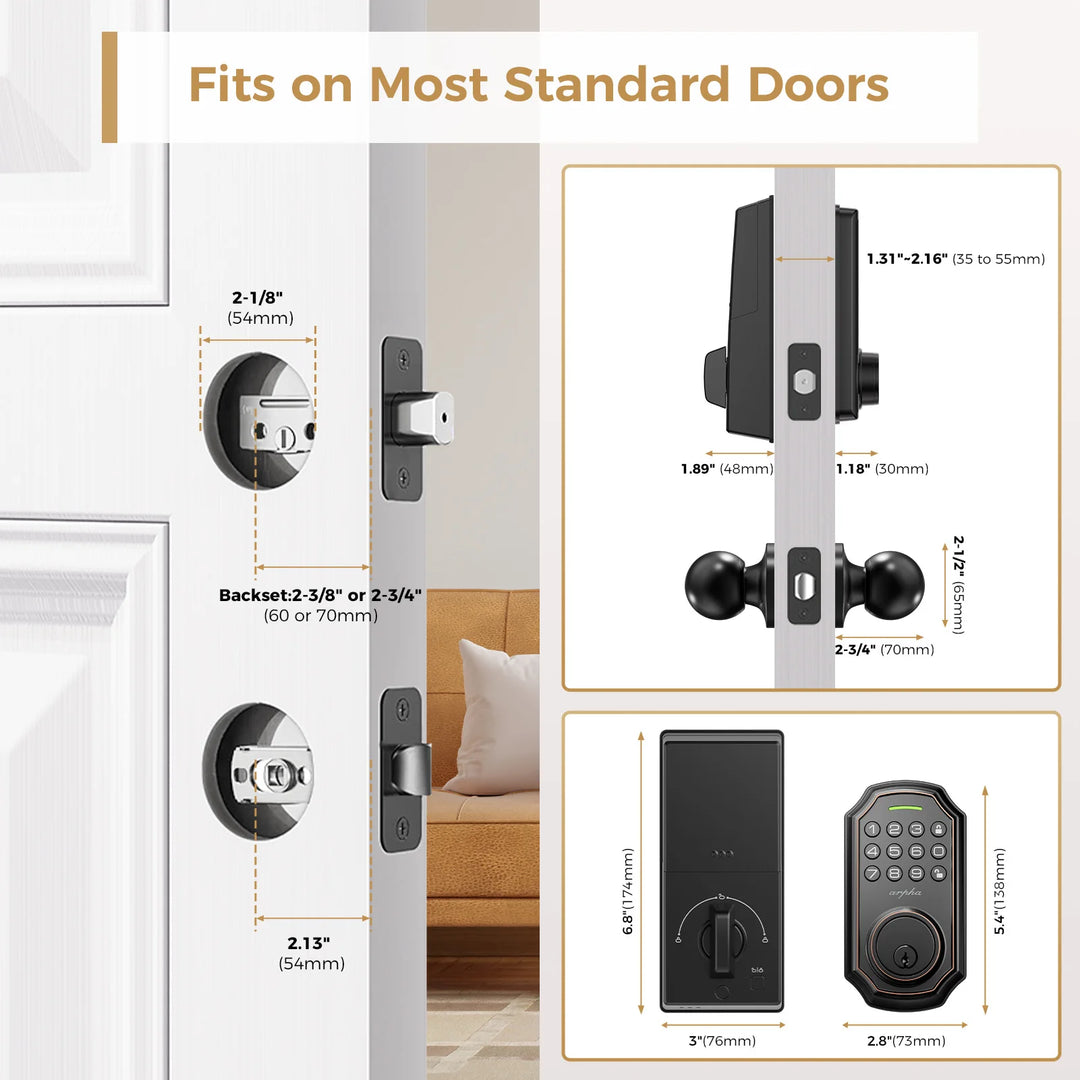 Arpha Smart Door Lock Keyless Entry Lock 100 Codes Bluetooth Door w/ 2 Door handles Home Security Hotel Electronic Password Lock