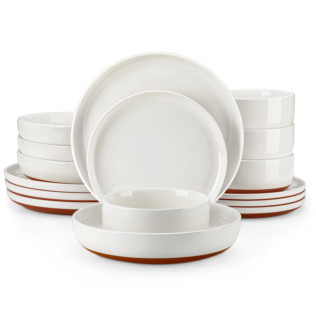 MALACASA TARA 16/32 Piece Stoneware Dinnerware Set Mix-Color Sesame Layered Glaze with 6PCS Dinner plate/Dessert plate/Soup/Bowl