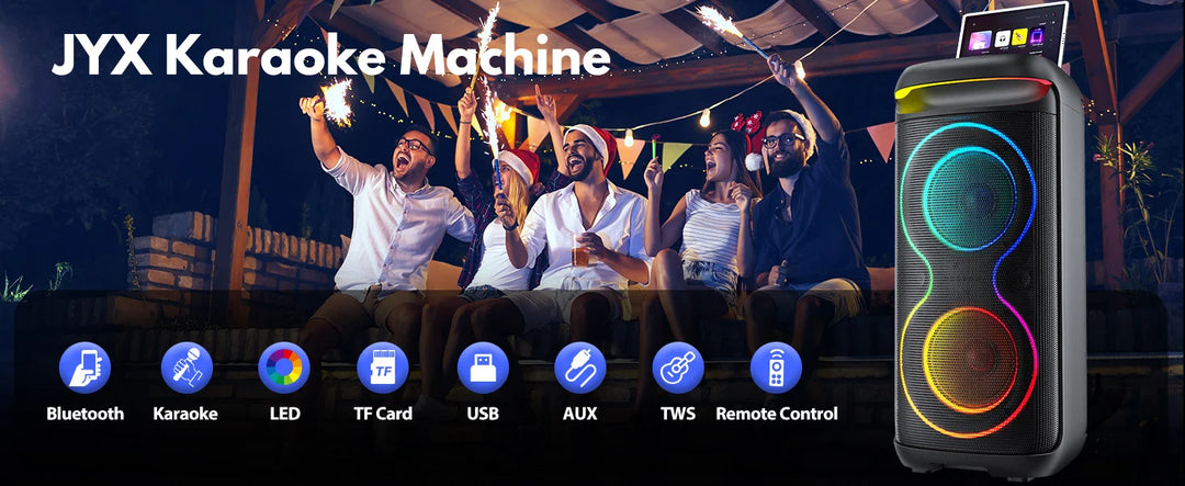 Karaoke Machine, 8" Big Bluetooth Party Speaker with 500W Peak Power, PA System with LED Disco Light, Rolling Wheels and Trolley
