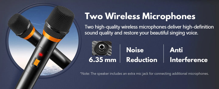 FanFun 2 Wireless Microphones Series Karaoke Machine with Treble/Bass Adjustment, Wireless PA System, 8 Sound Effects