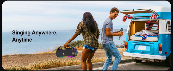 JYX Bluetooth Speaker, Portable Speaker with DJ Lights, Deep Subwoofer, Waterproof Outdoor Speaker with 2 Wireless Microphone