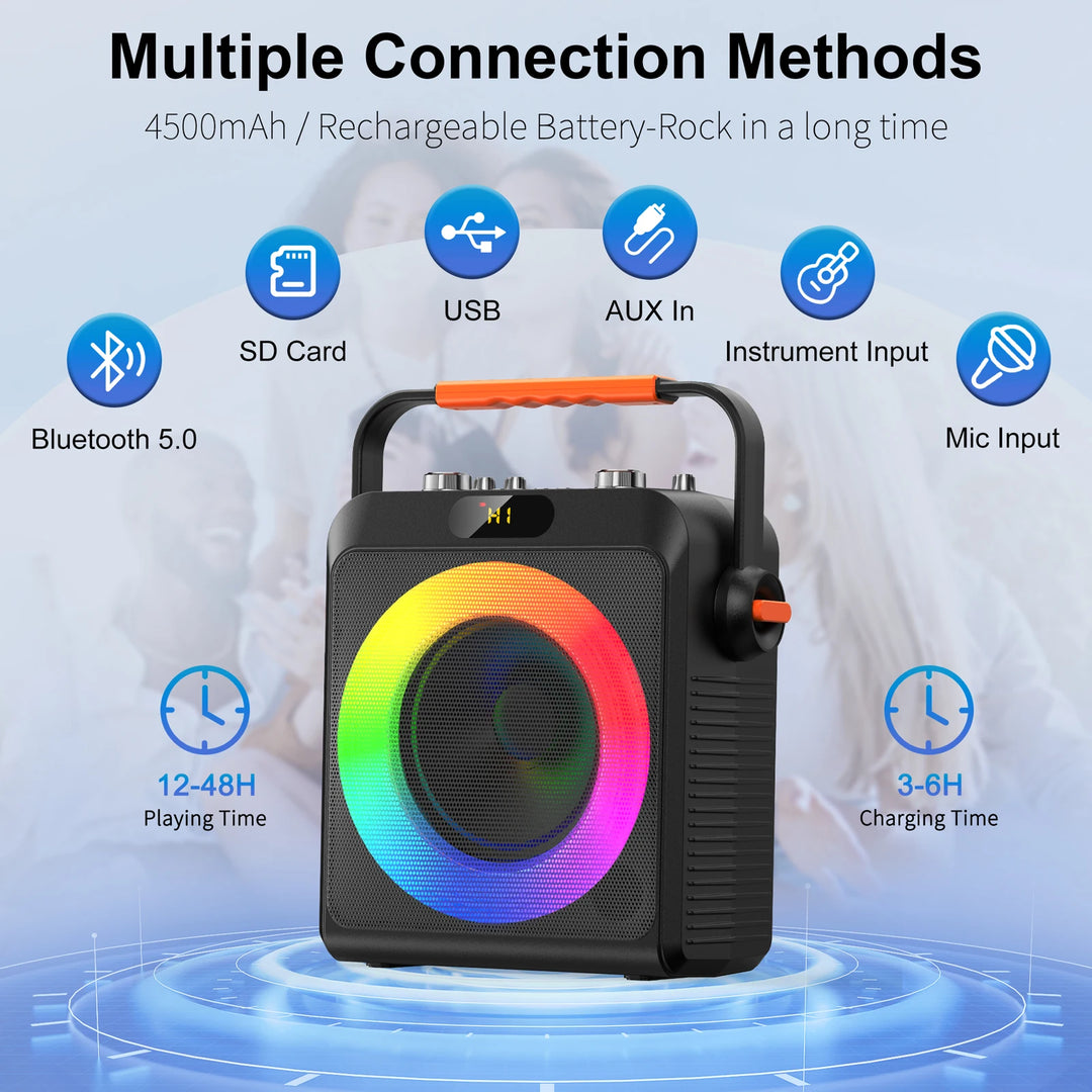 FanFun Bluetooth Karaoke Speaker, Wireless Portable Speaker with 2 Microphone, Karaoke Machine for Adult, Home Karaoke System