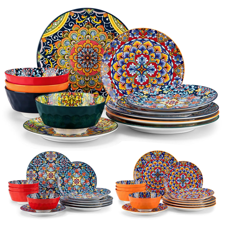 vancasso 12/24 Piece New Bohemian Ceramic Dinnerware Plates Porcelain Plates Dinner Set with 4pcs Dinner Plate/Dessert/Bowl