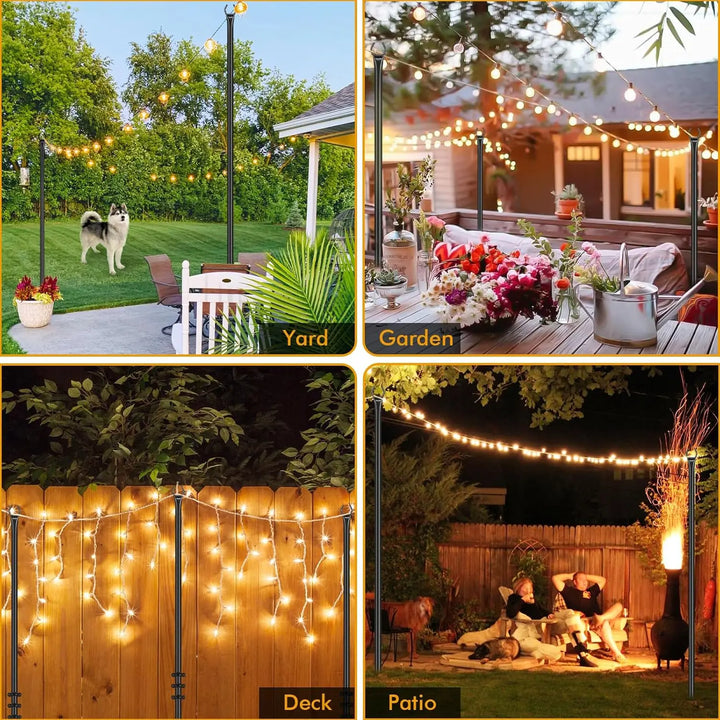 2/4/6 Pack String Light Poles for Outside Garden, Adjustable Heavy-Duty Metal lamp stand for Outdoor String Lights with Fork