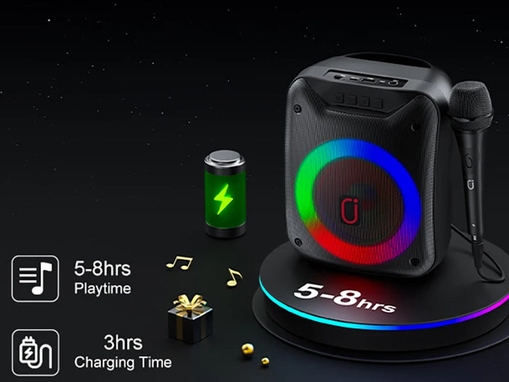 JYX Wireless Speaker, Portable Bluetooth Speaker with Wired Microphone, Home Karaoke Speaker System, LED Party Light