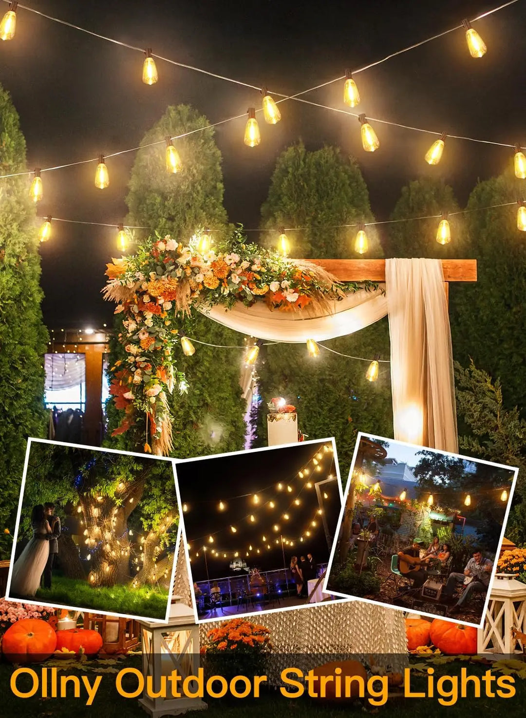 ST38 LED Outdoor Patio String Lights With US Plug, Shatterproof Bulb, Waterproof Hanging Lamp Connectable for Porch, Backyard