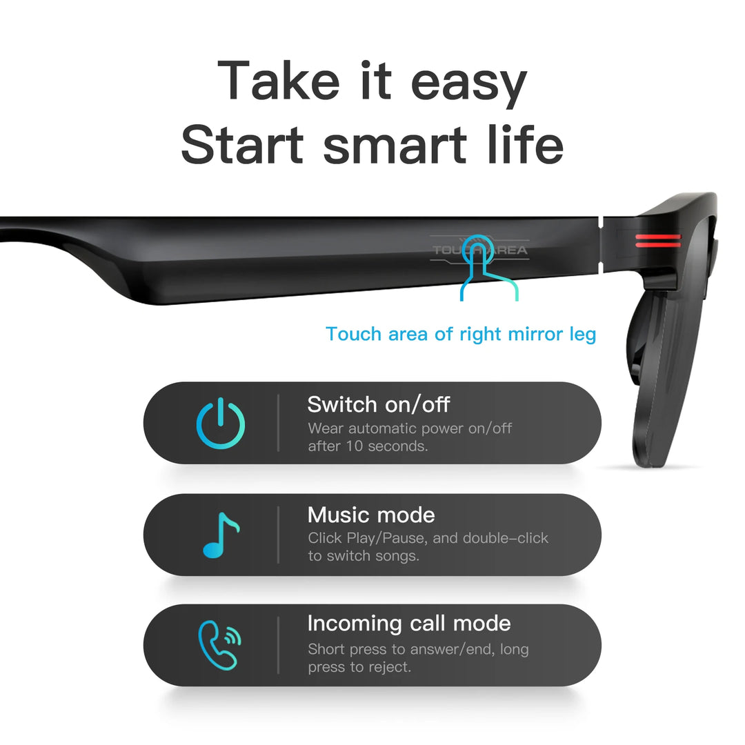 LaNikar New GS200 Smart Glasses Wireless Call Music Playback Half Frame Sunglasses With Blue Light UV Protection IP67 Waterproof