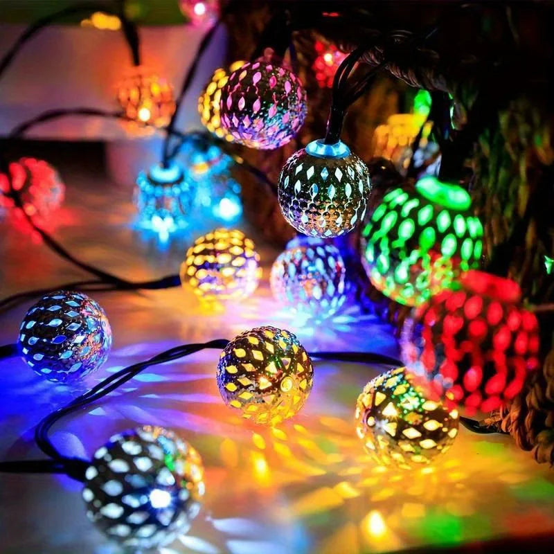 3.5M Solar String Lights Moroccan Ball RGB LEDs Perfect for Weddings Parties Birthdays Christmas Home Bedroom Garden Yard Decor