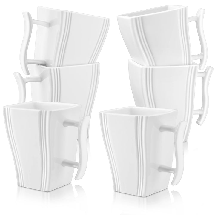 MALACASA, Series Flora, 6-Piece 11.5 OZ Ivory White Porcelain Cups 4.5" China Ceramic Cream White Square Mugs