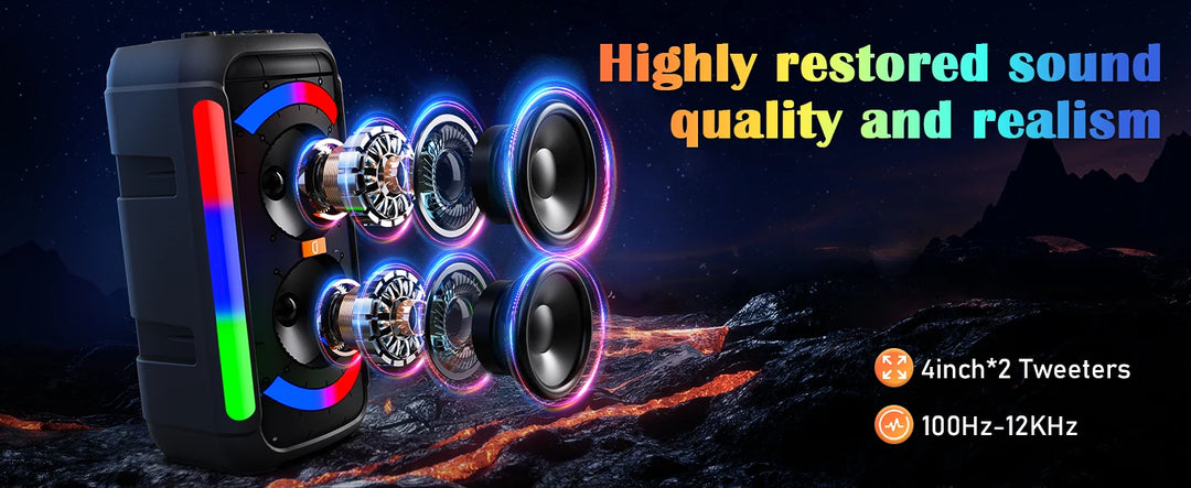 T30 Karaoke Bluetooth Speaker Music Rhythm Light 360 Degree Stereo Surround Wireless Subwoofer with 2 Wireless Bluetooth Mic