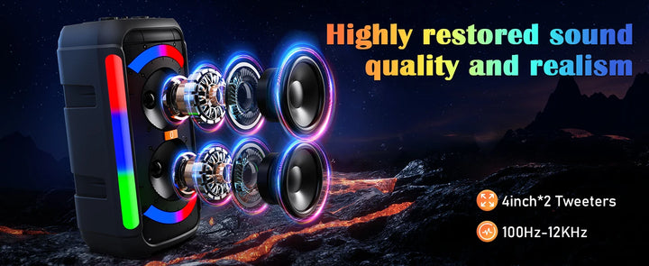 T30 Karaoke Bluetooth Speaker Music Rhythm Light 360 Degree Stereo Surround Wireless Subwoofer with 2 Wireless Bluetooth Mic