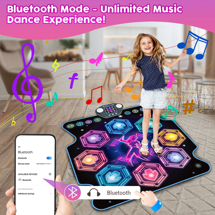 VATOS Dance Mat for Kids 27 Levels 8 LED Keys Bluetooth 5 Game Modes Built-in Music Ages 3+ Years