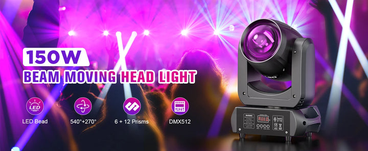 U’King 2Pcs 150W Beam Moving Head Lights With Airline Case 18Prism 8Gobo Stage Light&Flightcase Set For Wedding Party KTV Bar