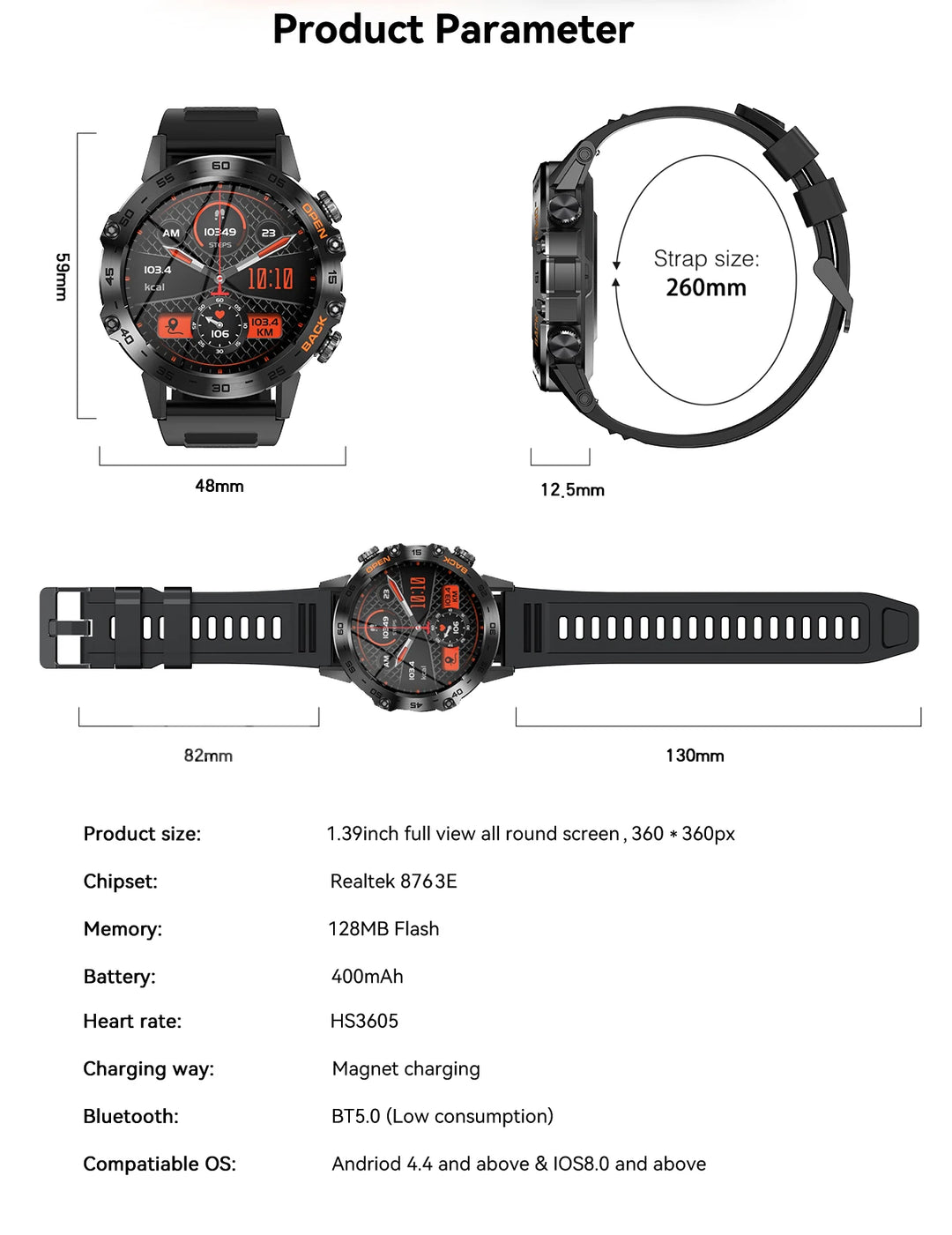 LaNikar New Smart Watch Men 1.39'' Full Touch Bracelet Fitness Tracker Bluetooth Call Heart Rate Smart Clock Men Smartwatch K52