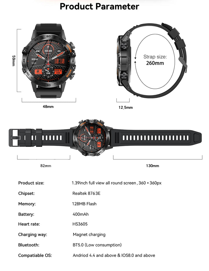 LaNikar New Smart Watch Men 1.39'' Full Touch Bracelet Fitness Tracker Bluetooth Call Heart Rate Smart Clock Men Smartwatch K52