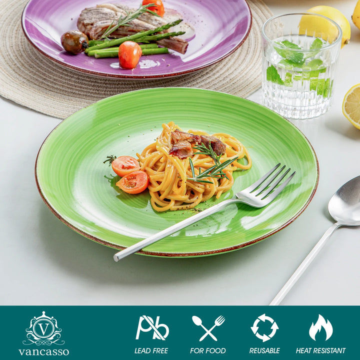 vancasso 6/12 Piece Multicolour 10.4 inch Dinner Plate Set Handpainted in Rustic Look 26.5cm Serving Plate for Salad/Cake/Pasta