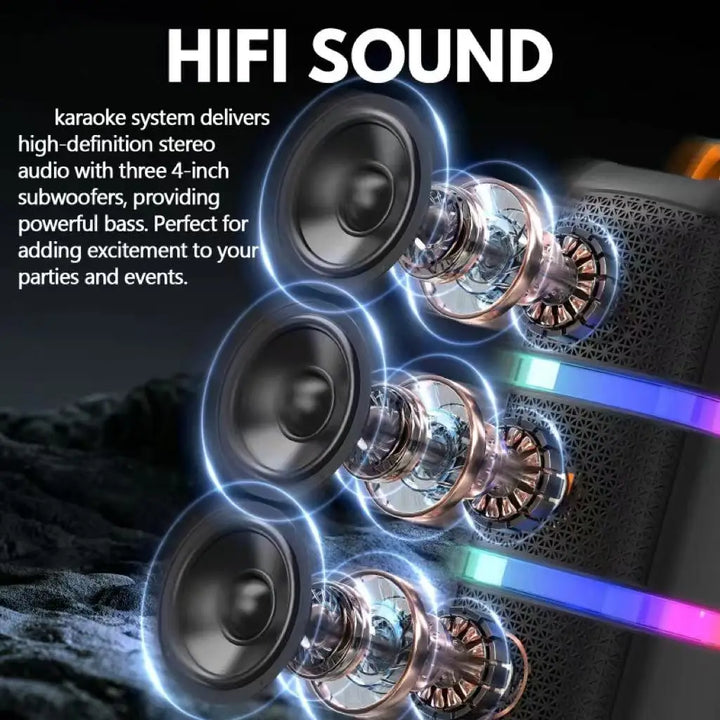 FanFun 2 Wireless Microphones Series Karaoke Machine with Treble/Bass Adjustment, Wireless PA System, 8 Sound Effects