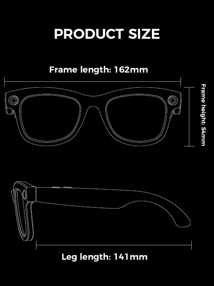 Ai Smart Glasses With 800w High-definition Camera, 4G Memory,Bluetooth Headphones,call,Music,Photo Shooting,Video Recording