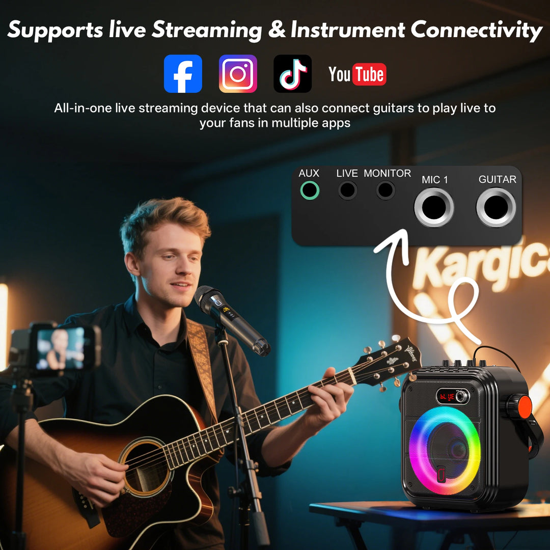 FanFun 66Pro 5200MAH Portable BT Speaker With 2 Wireless Microphones, Karaoke Speaker For Adults, Karaoke Machine With DJ Light