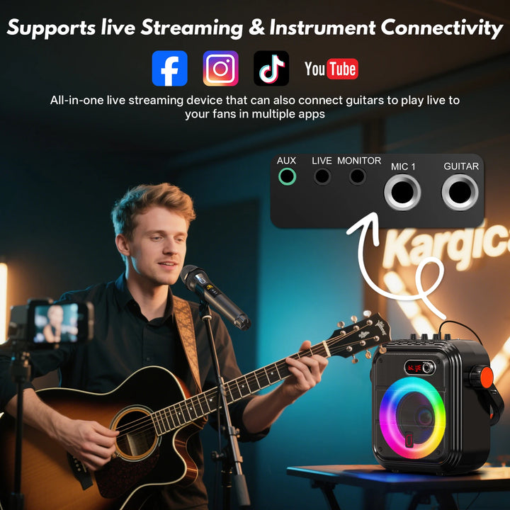 FanFun 66Pro 5200MAH Portable BT Speaker With 2 Wireless Microphones, Karaoke Speaker For Adults, Karaoke Machine With DJ Light