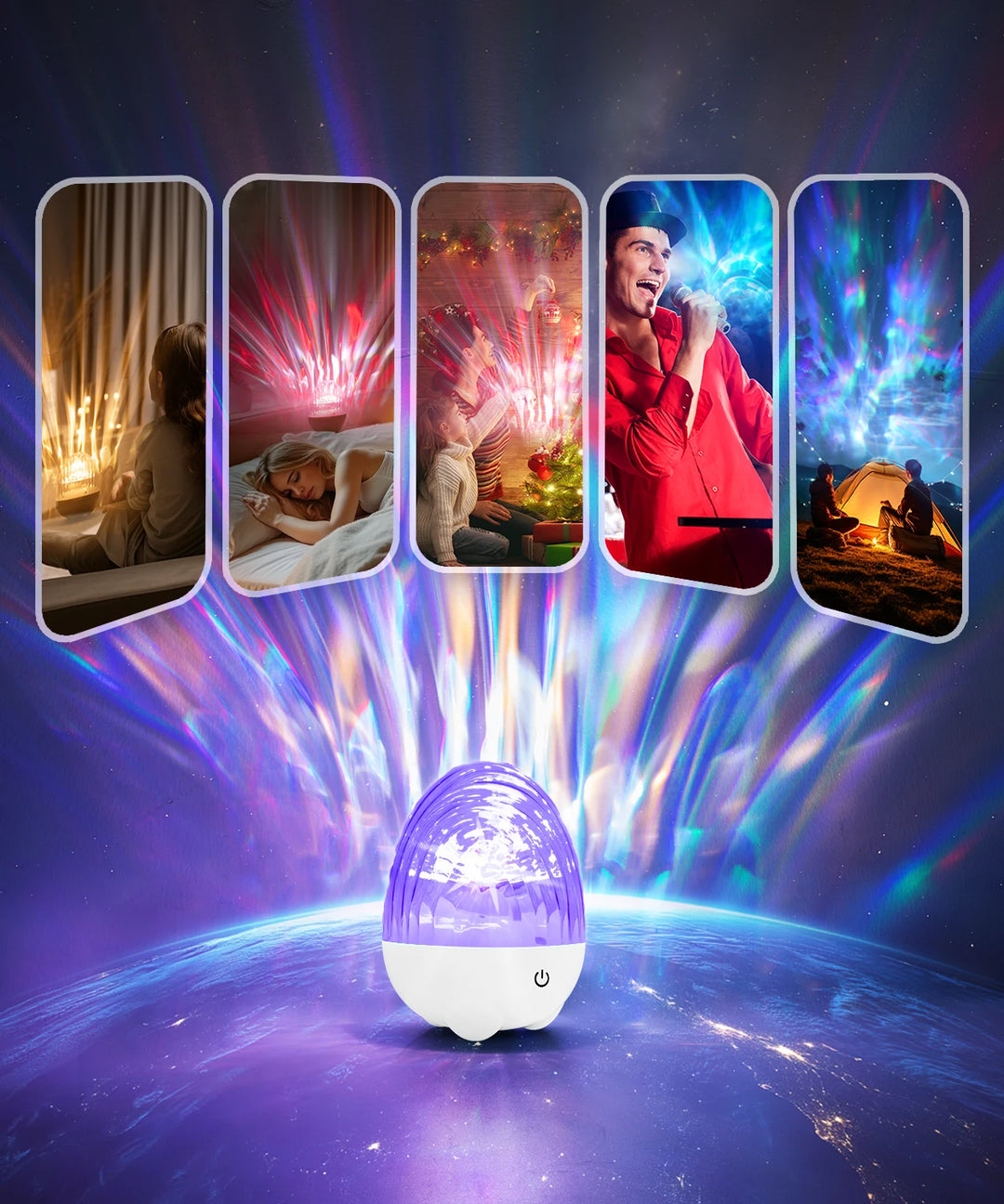 2-in-1 Music Player & Nebula Projector Desk Lamp - Dinosaur Egg Design Colorful LED Light Show With Water Ripple Effect, Remote