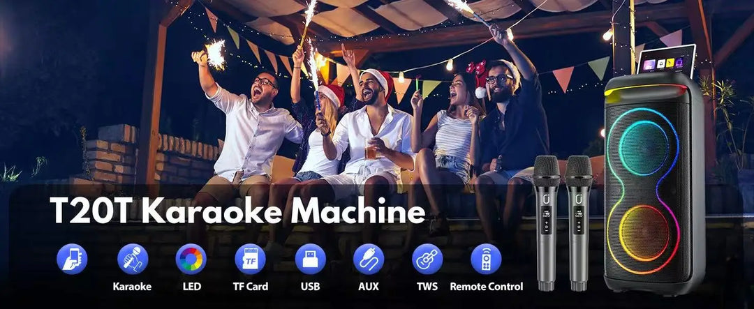 Karaoke Machine, 8" Big Bluetooth Party Speaker with 500W Peak Power, PA System with LED Disco Light, Rolling Wheels and Trolley