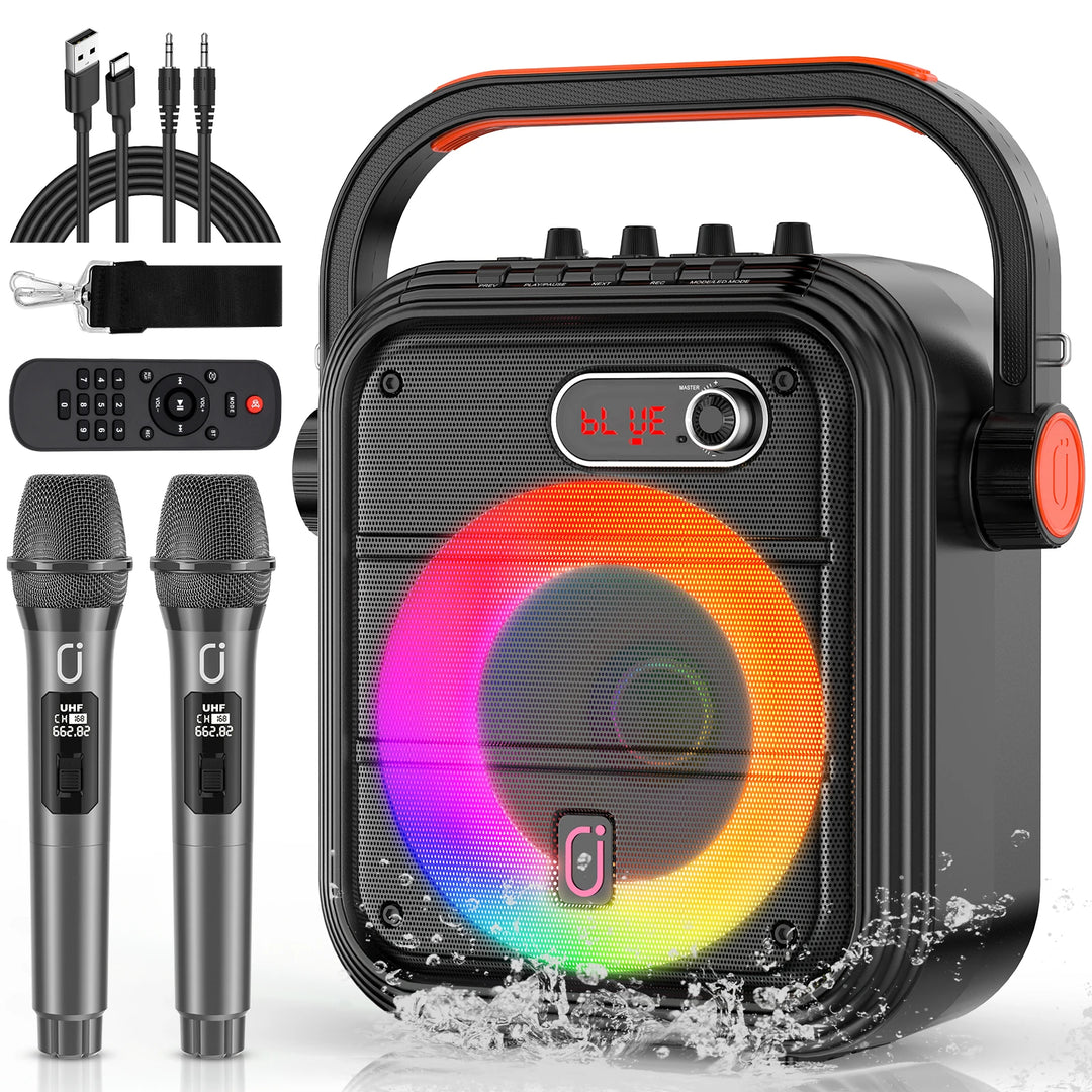 FanFun 66Pro 5200MAH Portable BT Speaker With 2 Wireless Microphones, Karaoke Speaker For Adults, Karaoke Machine With DJ Light
