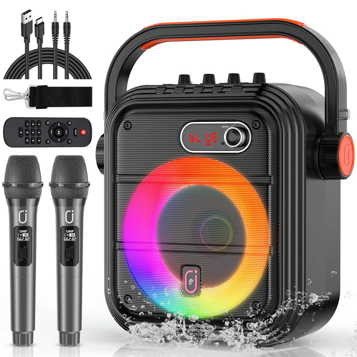 FanFun 66Pro 5200MAH Portable BT Speaker With 2 Wireless Microphones, Karaoke Speaker For Adults, Karaoke Machine With DJ Light