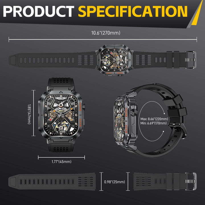 EIGIIS New 5ATM Waterproof Men Military Watch Heart Rate Blood Pressure Blood Oxygen 2.02'' TFT HD With Compass 100+ Sports Mode