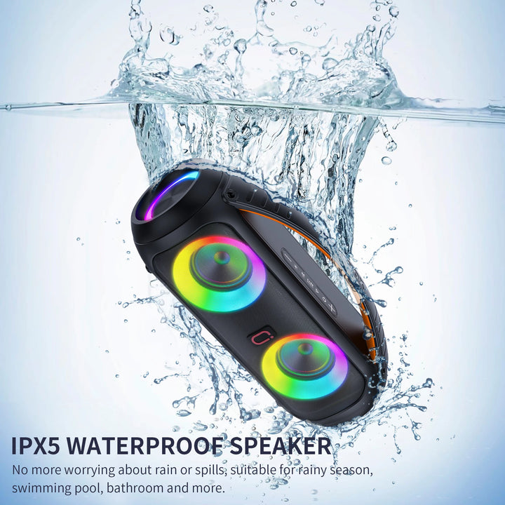 FanFun D16T Portable Bluetooth Speaker, Loud Boombox Speaker with Subwoofer, Powerful Deep Bass Stereo Sound, IP65 Waterproof